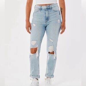 Hollister Ultra High-Rise Ripped Light Wash Mom Jeans